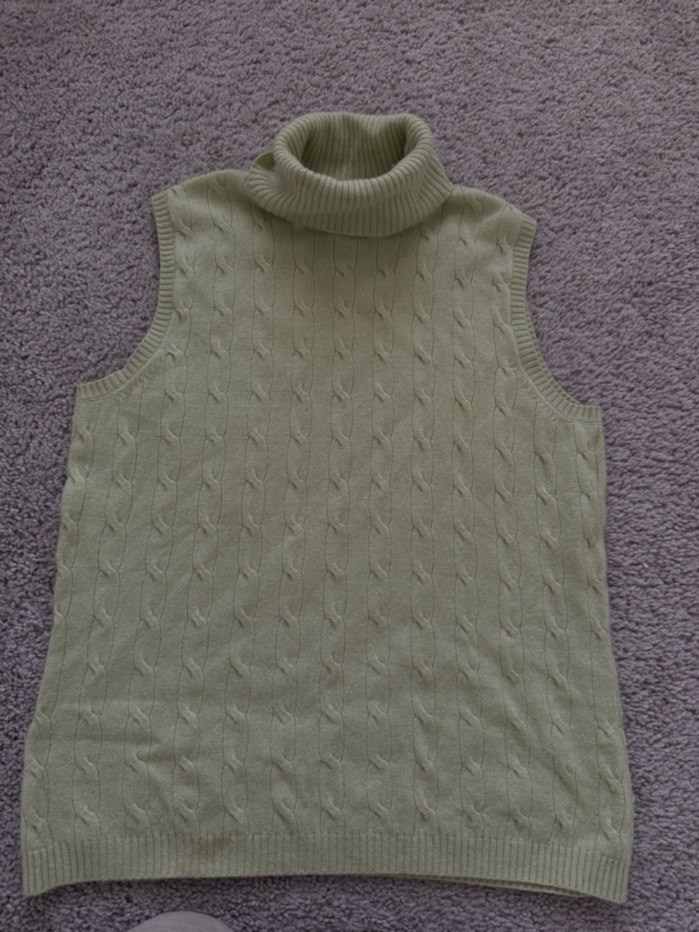 Charter Club Sage Green Sleeveless Cable-Knit Turtleneck Vest